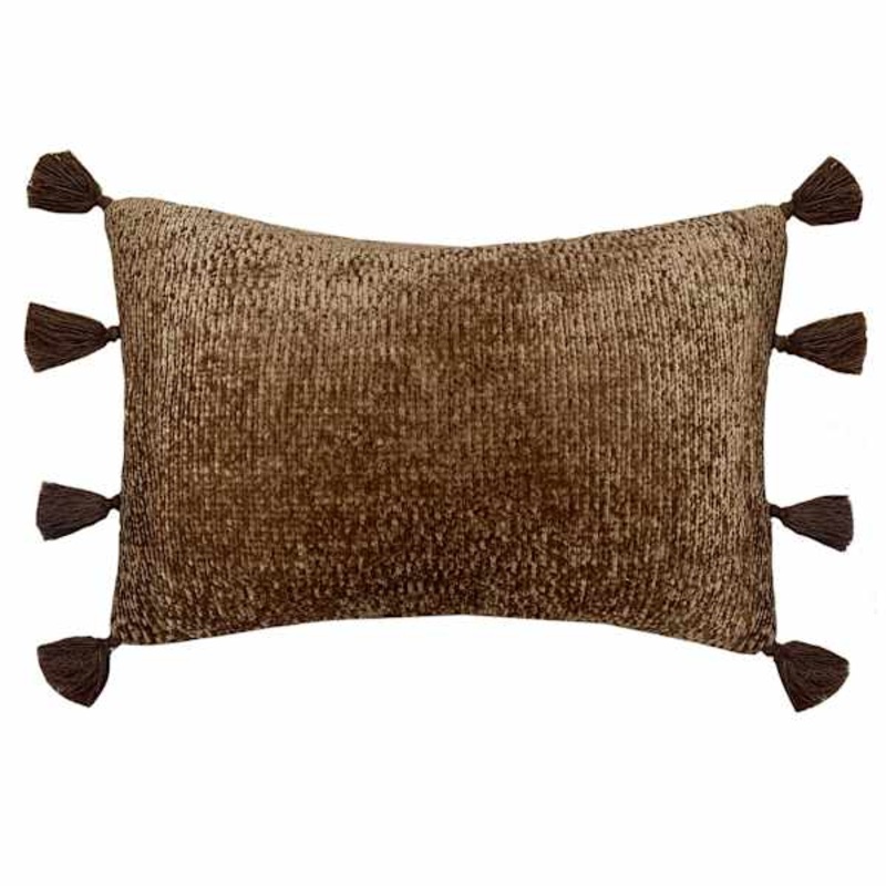 Tracey Boyd Brown Chenille Throw Pillow with Poms, 14×20