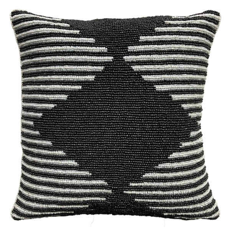 Tracey Boyd Dark Grey Geo Beaded Throw Pillow, 12″