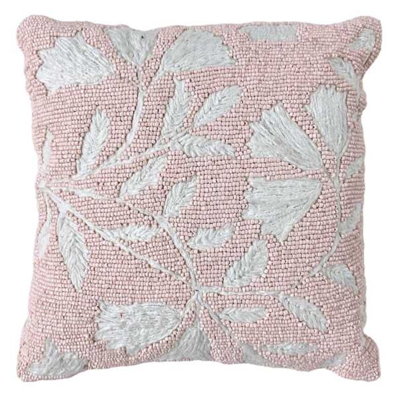 Tracey Boyd Pink Floral Beaded Throw Pillow, 12″