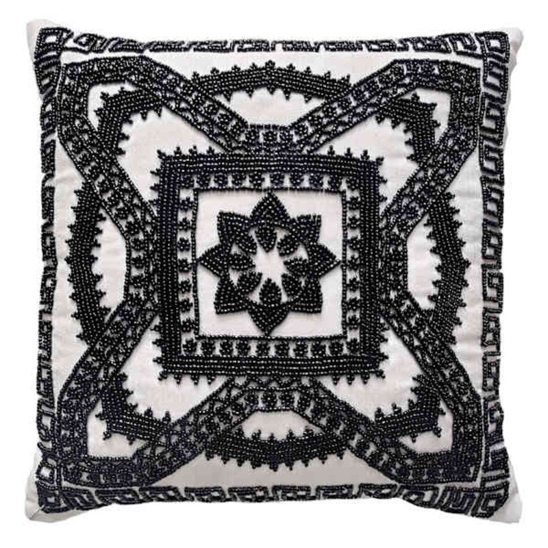 Tracey Boyd White & Black Beaded Throw Pillow, 14″