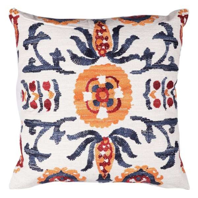 Vibrant Aztec Embroidered Throw Pillow, 20″