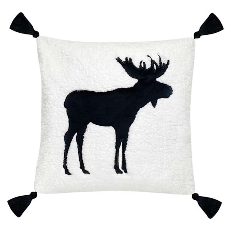 White Moose Tassel Throw Pillow, 18″