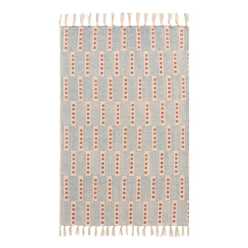 Yasemin Blue Floral and Geo Block Print Reversible Area Rug