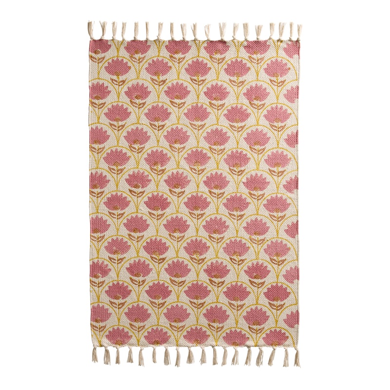 Yasemin Yellow and Red Floral Block Print Reversible Area Rug