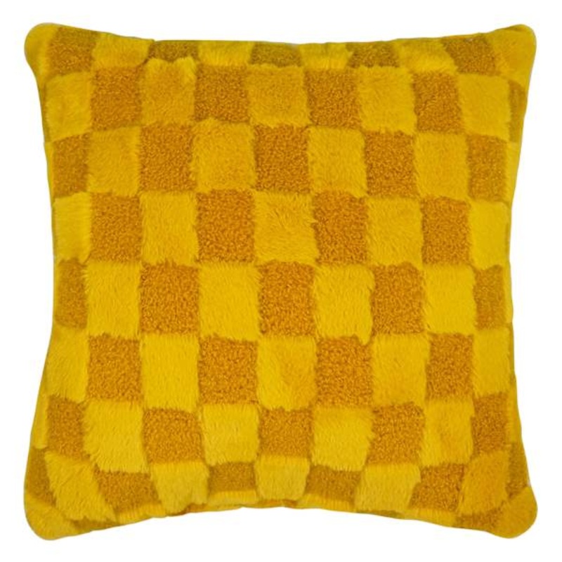 Yellow Check Plush Throw Pillow, 18″