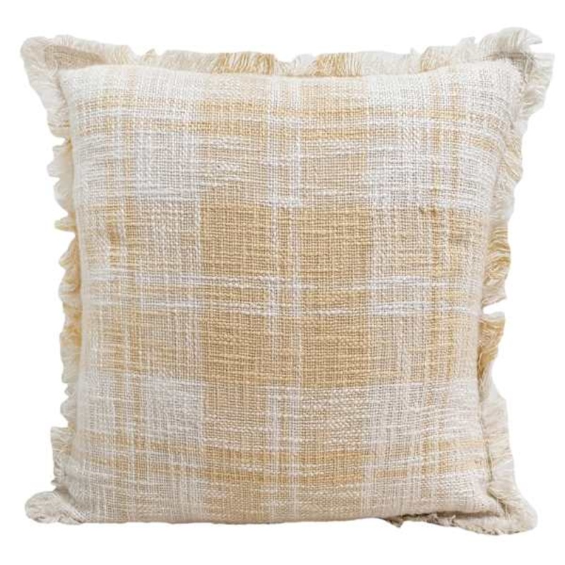 Yellow Woven Plaid Throw Pillow, 20″