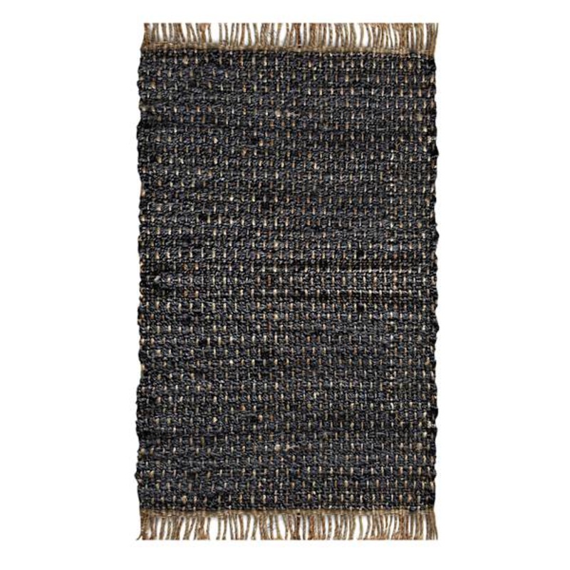 Dark Grey & Natural Jute Woven Fringe Accent Rug, 27×45
