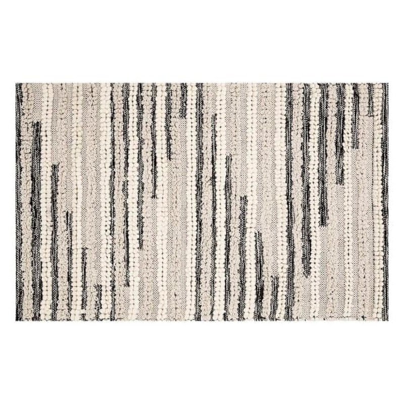 Eddie Black & Natural Woven Cotton Striped Accent Rug, 27×45