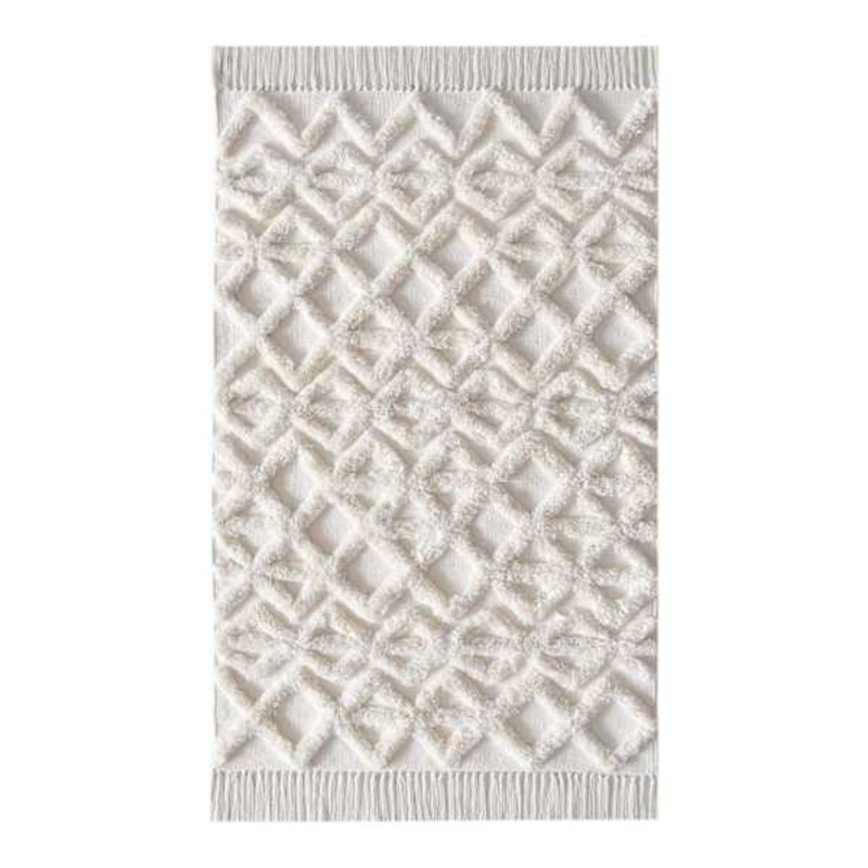 Ivory Diamond Design Tufted High-Low Accent Rug, 2×4