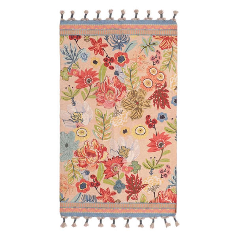 Ivory Floral Embroidered & Multi-Border Accent Rug, 27×45