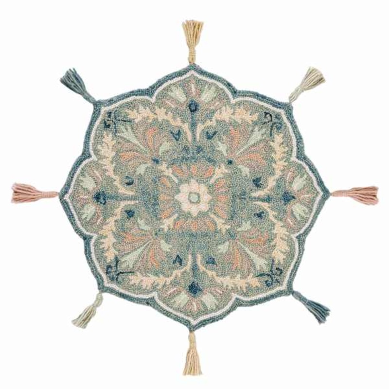 Moira Blue Round Accent Rug with Tassels, 32″