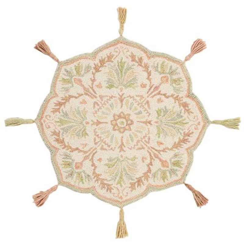 Moira Multicolor Pastel Round Accent Rug with Tassels, 32″