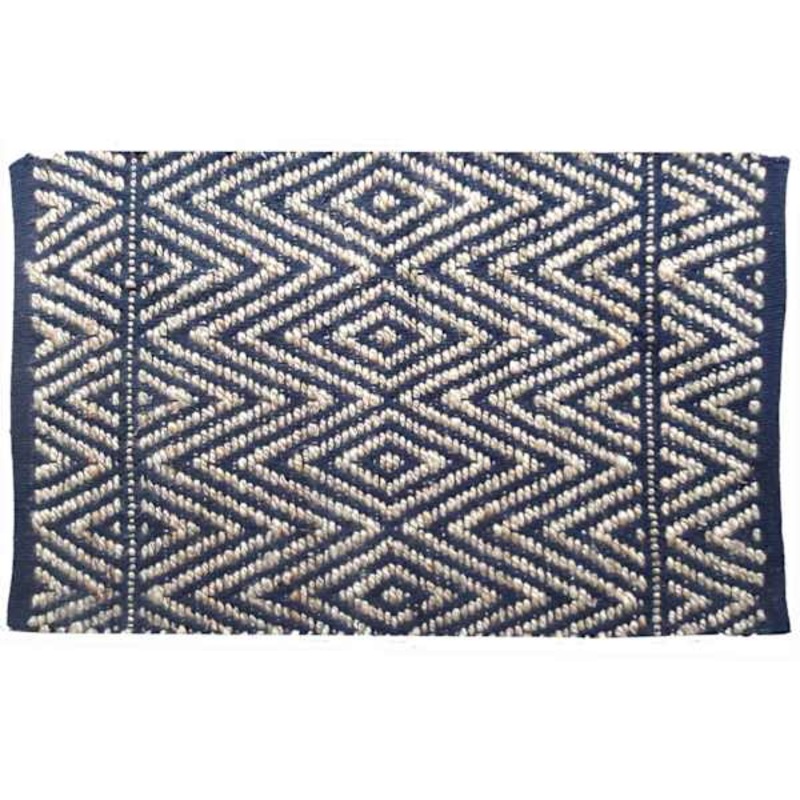 Navy Blue Diamond Design Jute Accent Rug, 21×34