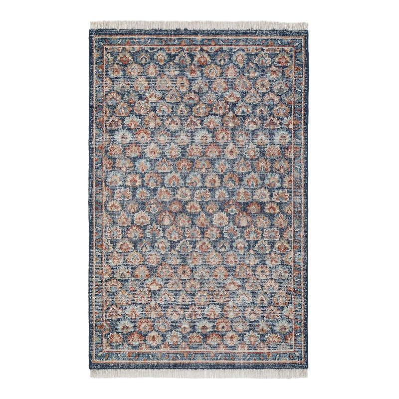 Palace Floral Navy Blue Hand Knotted Area Rug