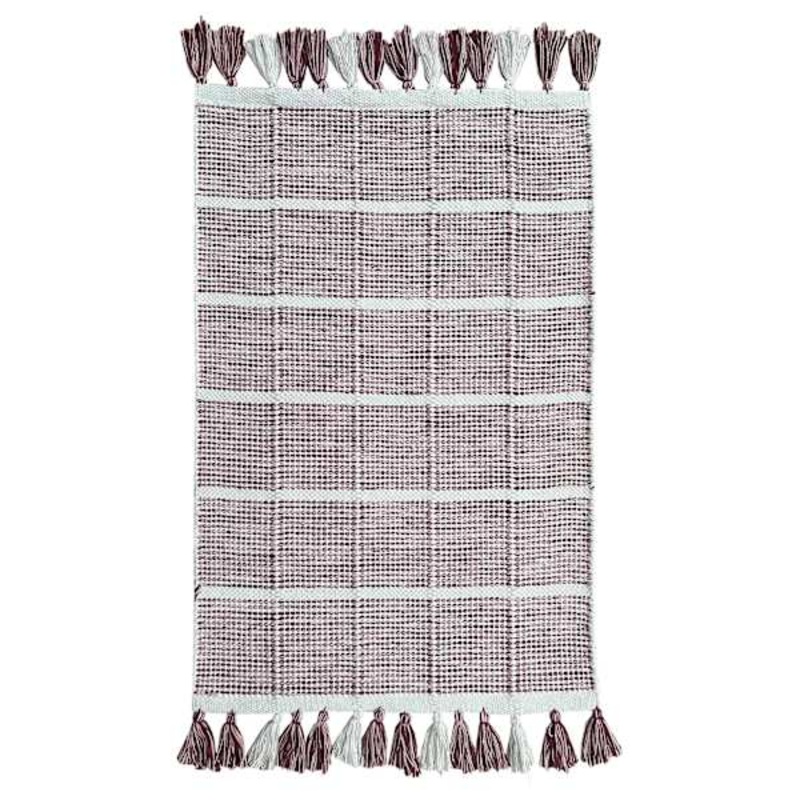 Red Woven Block Accent Rug with Tassels, 2×3