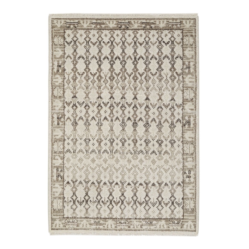 Sienna Ellis Neutral Geo Hand Knotted Wool Area Rug