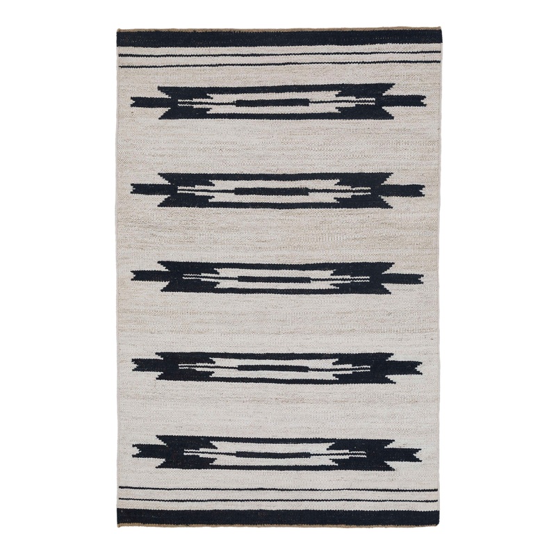 Sona Alba Ivory and Black Southwest Style Jute Area Rug