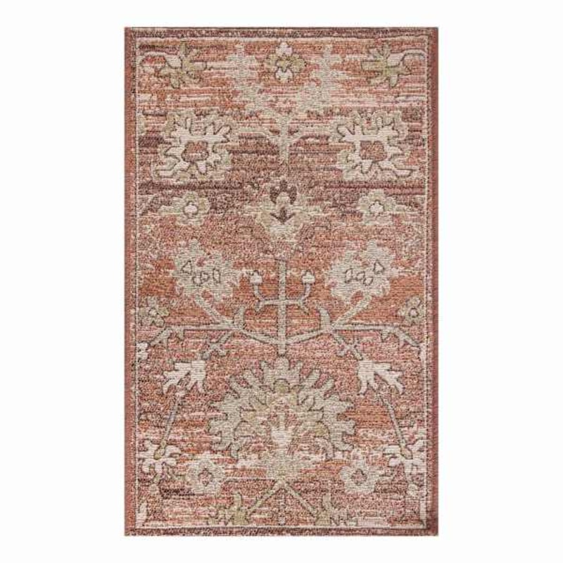 Terracotta Floral Tapestry Accent Rug with Gel Latex Back, 21×34