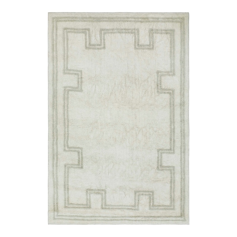 Turin Border Ivory and Gray Tufted Wool Washable Area Rug