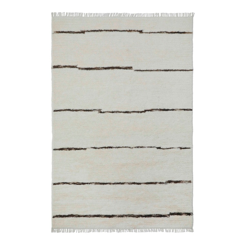 Turin Brisa Ivory and Black Stripe Wool Washable Area Rug