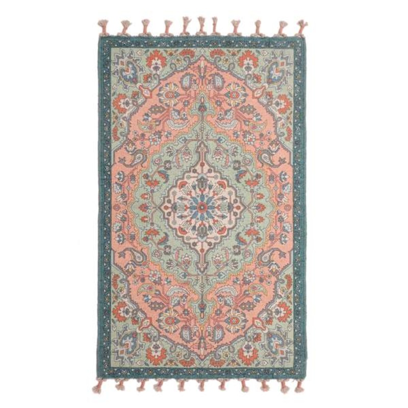 Turquoise & Pink Medallion Embroidered Accent Rug, 27×45