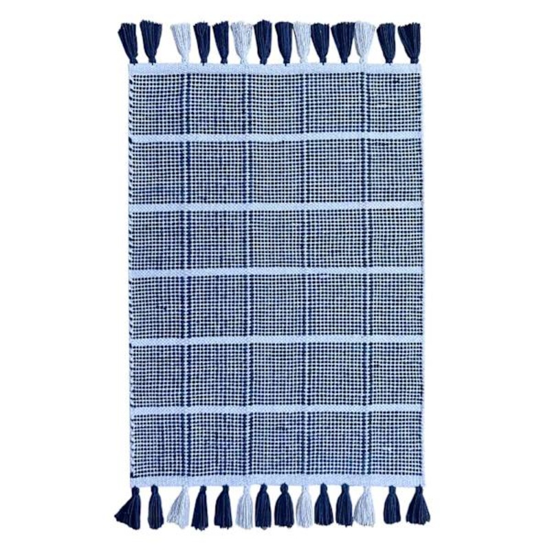 Woven Block Accent Rug W/Tassels Navy 24X36