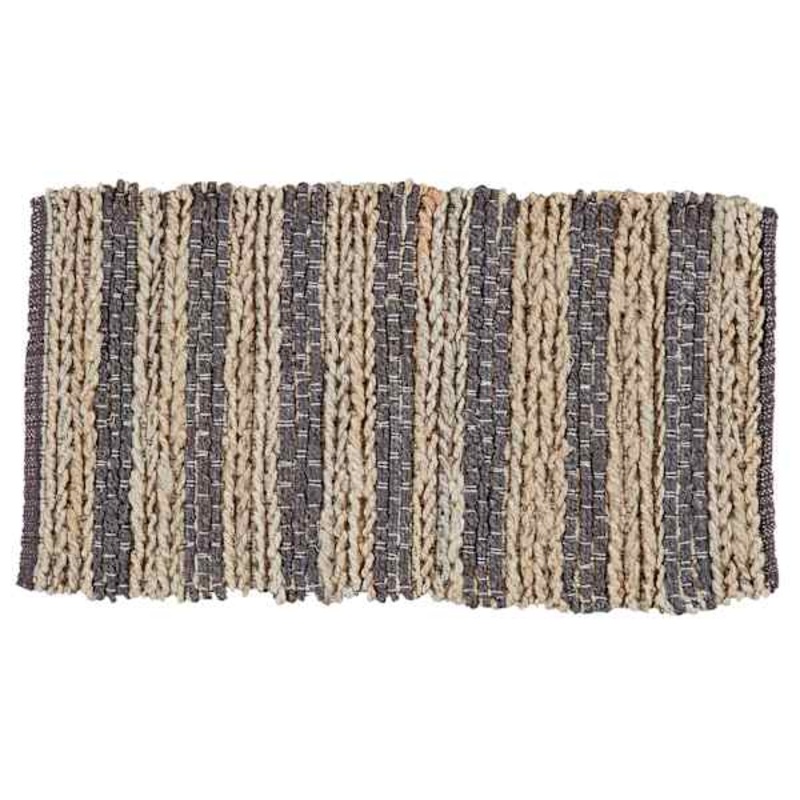 Woven Natural Jute & Grey Cotton Accent Rug, 20×34