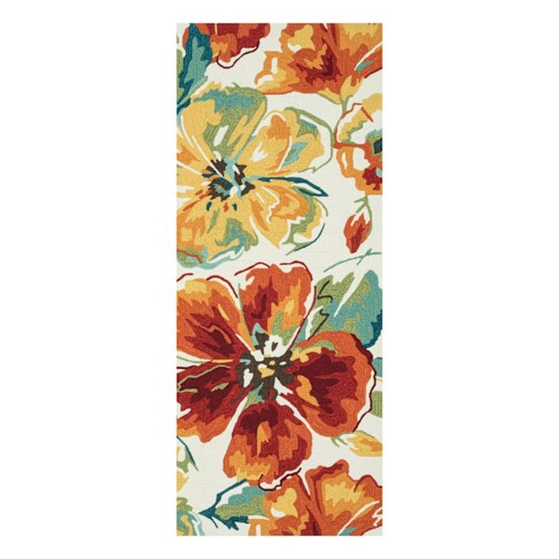 (A138) Summerton Ivory & Red Floral Hooked Runner, 2×6
