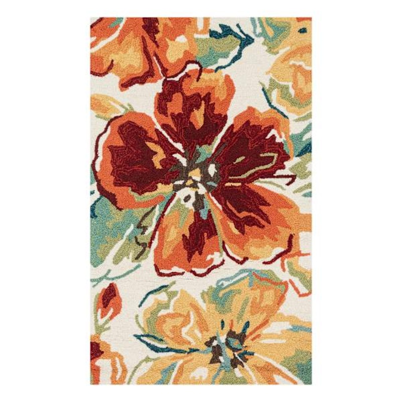 (A138) Summerton Ivory & Red Multicolor Floral Hooked Area Rug, 3×5