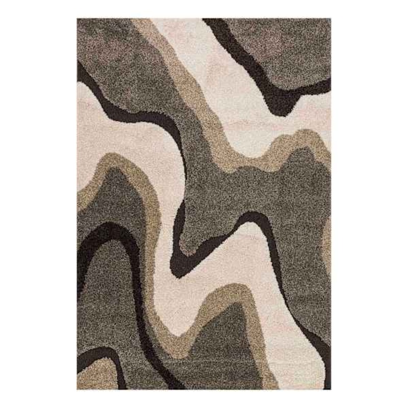 (A280) Sydney Ivory & Tan Multi-Waves Area Rug, 5×8