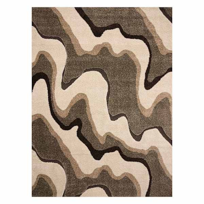 (A280) Sydney Ivory & Tan Multi-Waves Area Rug, 9×12