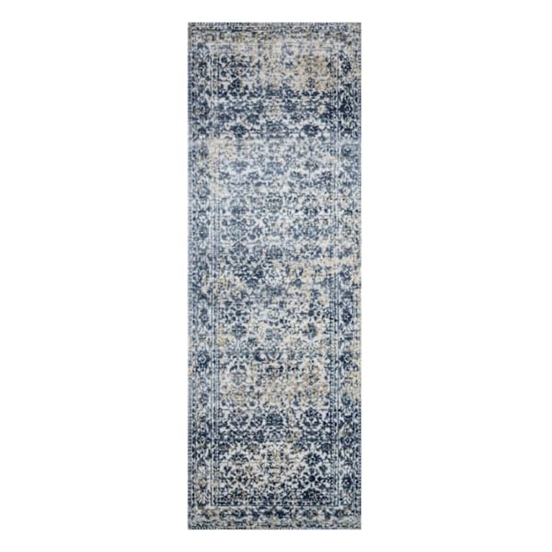 (A377) Providence Venice Distressed Look Blue Runner, 2×7