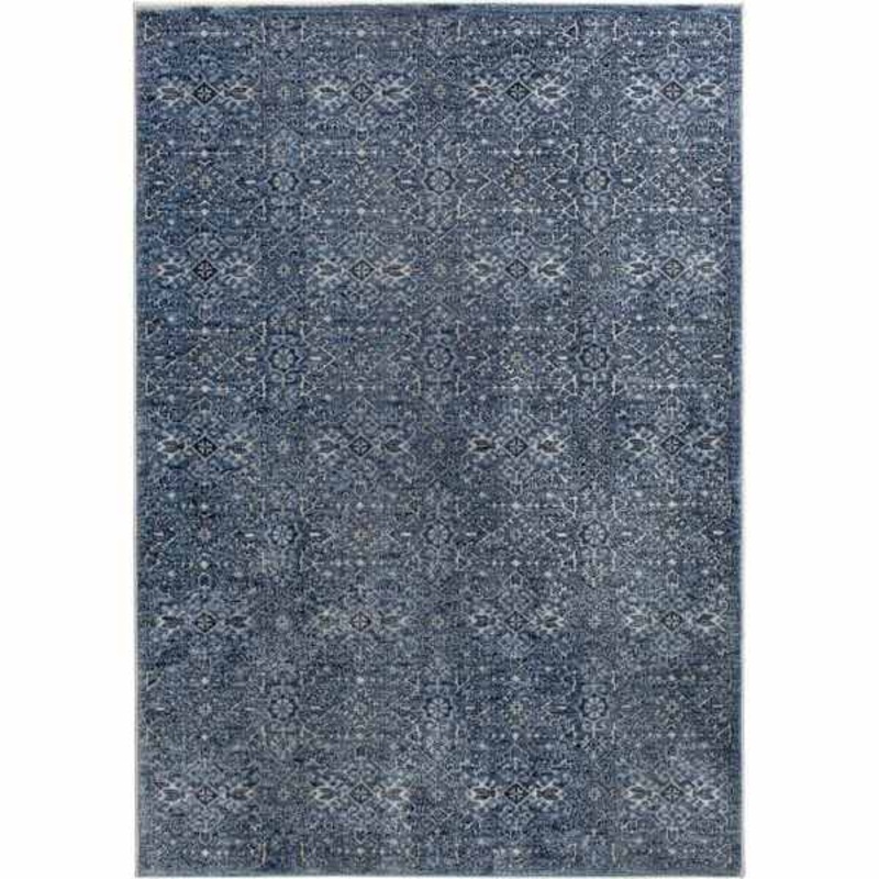 (A426) Clearwater Navy Blue & Ivory Medallion Area Rug, 5×7