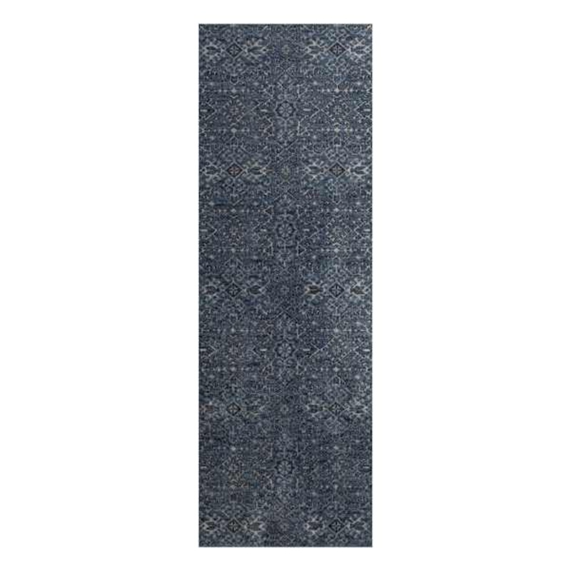 (A426) Clearwater Navy Blue & Ivory Medallion Runner, 2×6