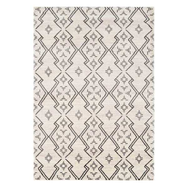 (A463) Raymond Ivory & Dark Grey Moroccan Styled Area Rug, 5×8