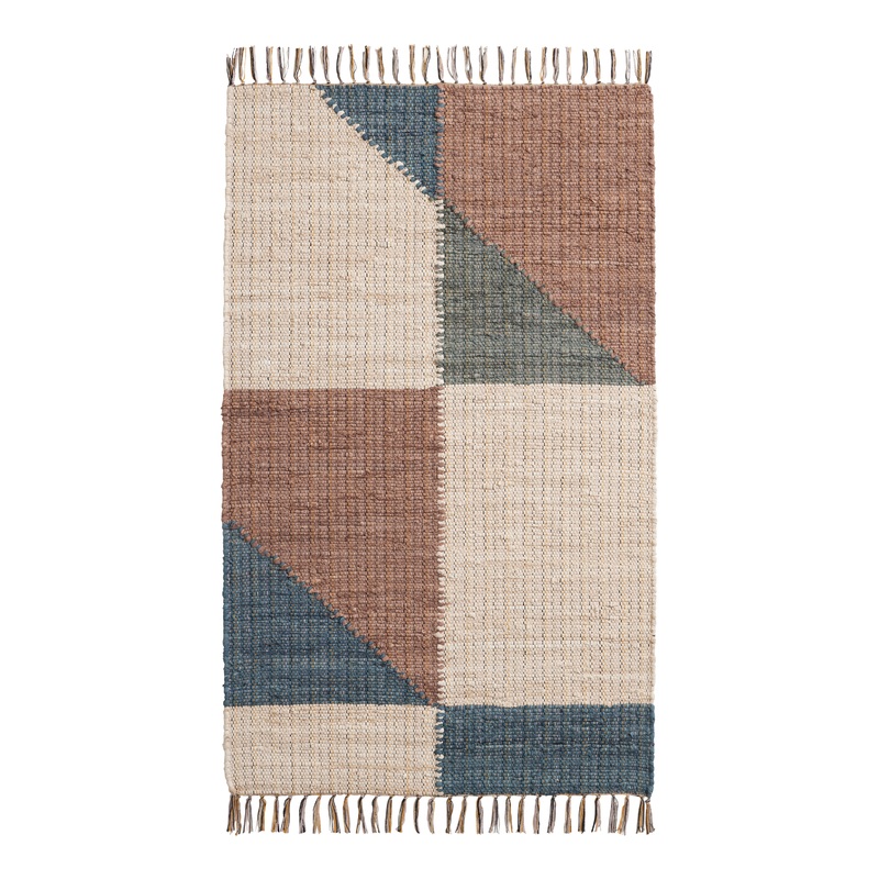Brice Rust and Tan Modern Geo Recycled Chindi Area Rug