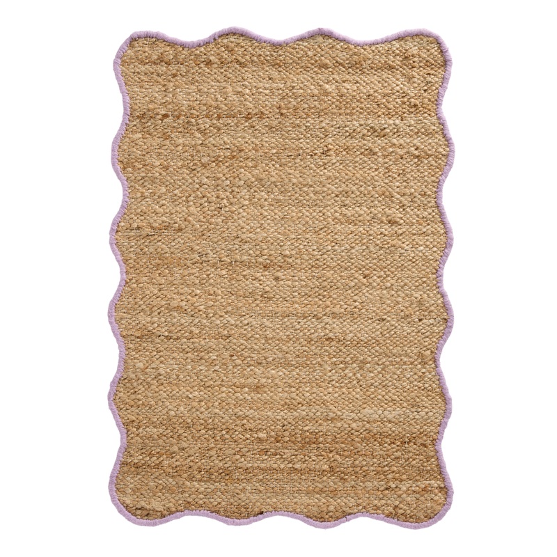 Dali Colorful Border Scalloped Natural Jute Blend Area Rug
