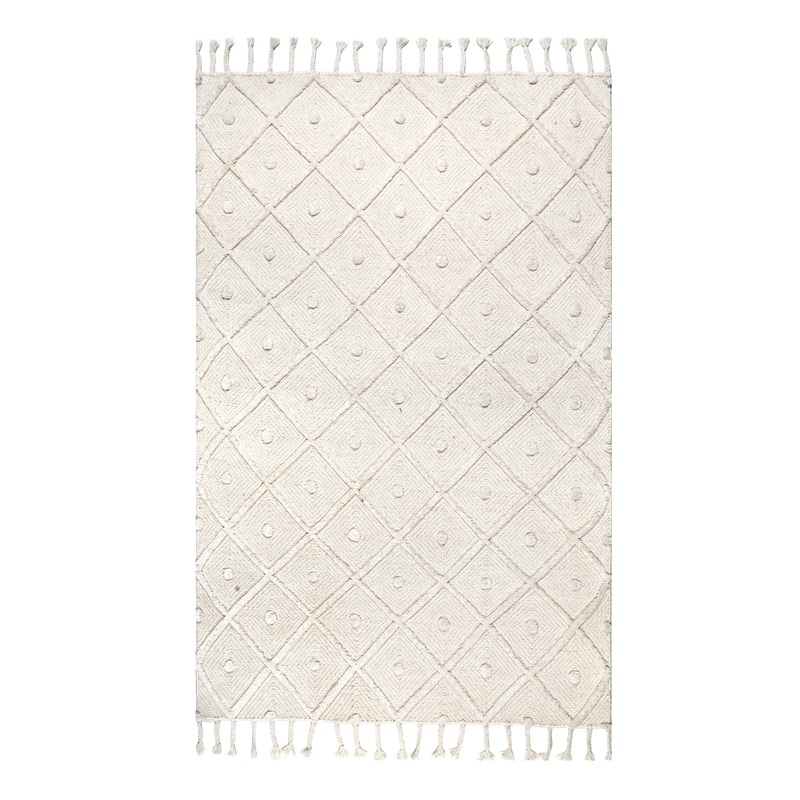 Deandra Off White Diamond And Dot Wool Area Rug