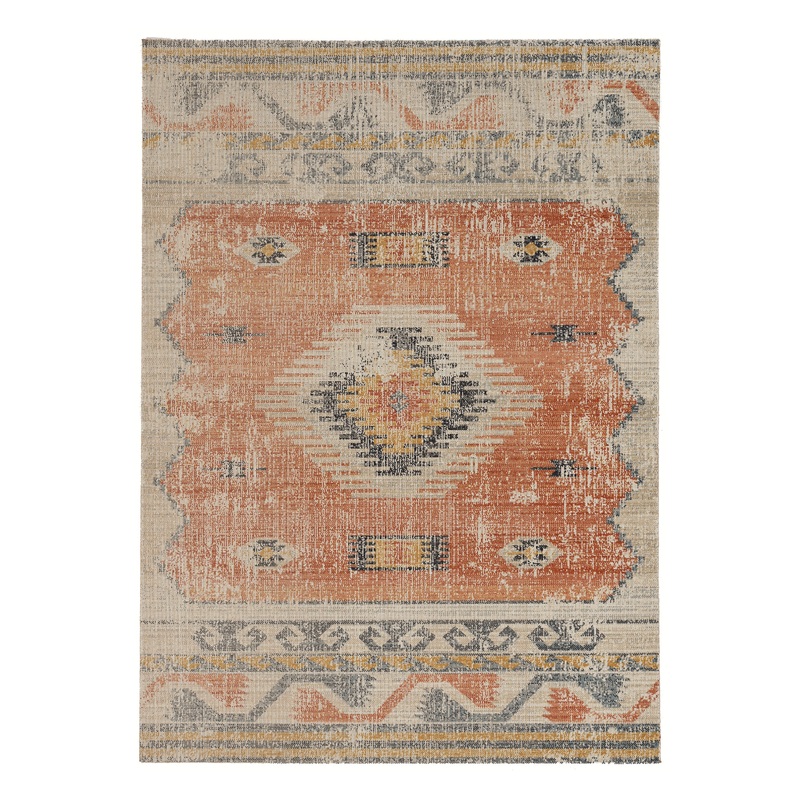 Distressed Ivory and Rust Plateau Area Rug