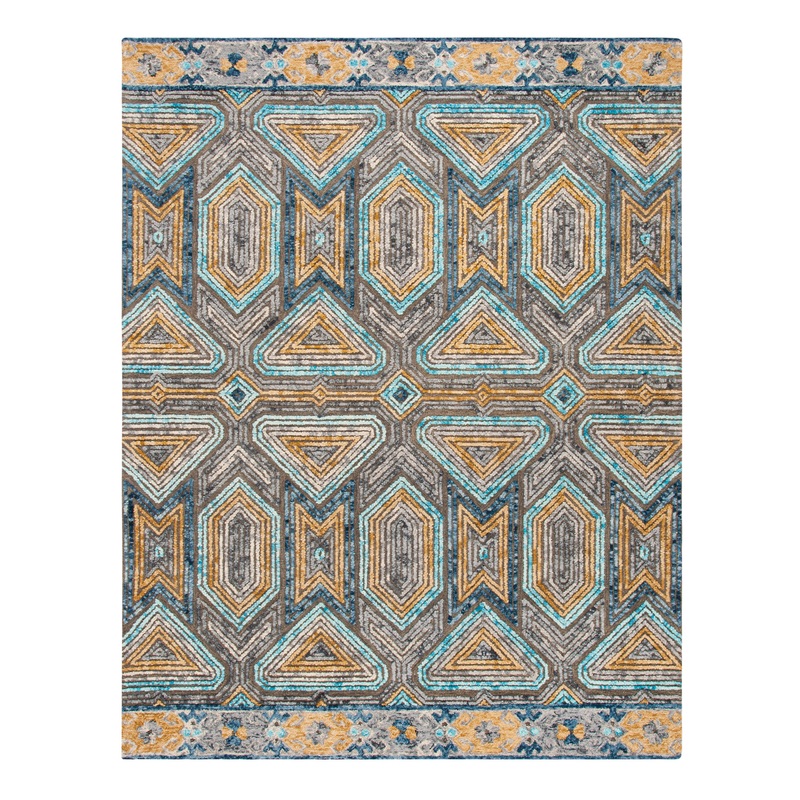 Evan Gray and Beige Geometric Tufted Wool Area Rug