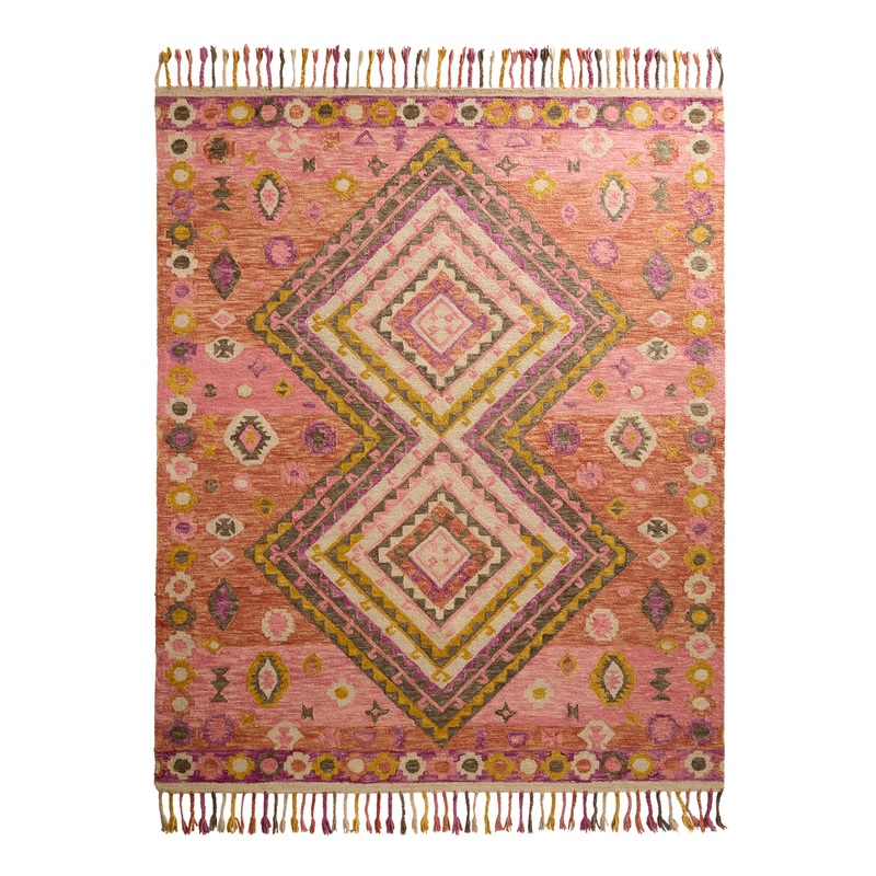 Gabriela Hot Pink Traditional Style Tufted Wool Area Rug with Tassels