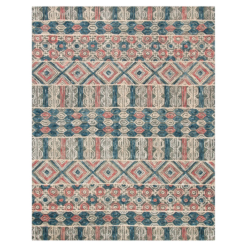 Gray and Navy Geometric Tufted Wool Harper Area Rug