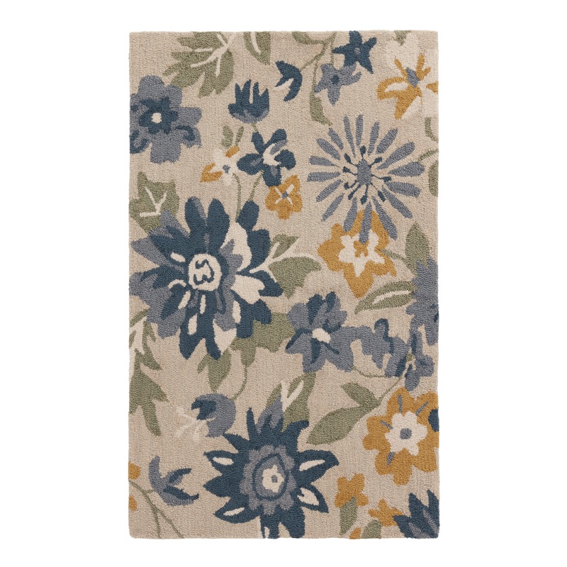 Green and Blue Floral Tufted Area Rug