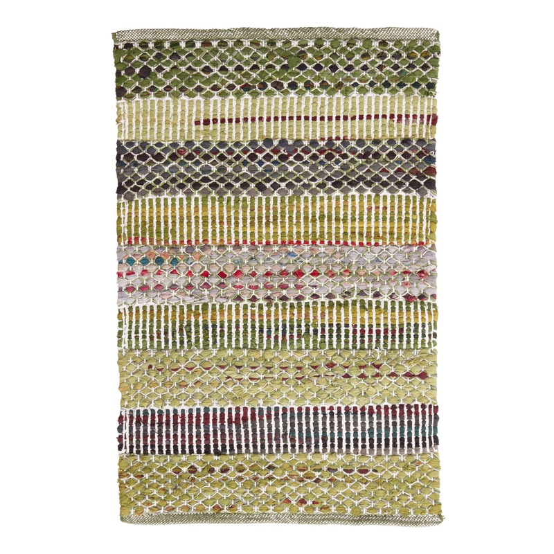 Green Wide Stripe Cotton Chindi Area Rug