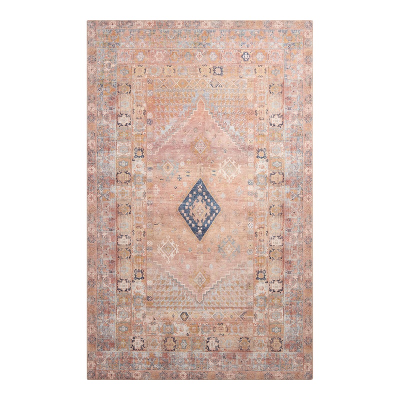 Hope Rust and Indigo Blue Traditional Style Washable Area Rug