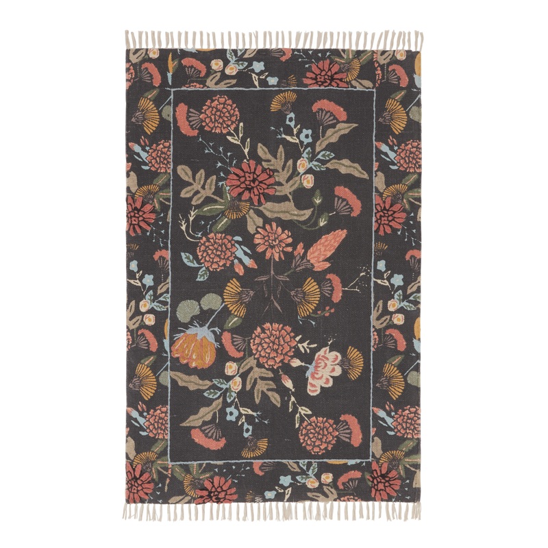 Jaipur Black and Sage Floral Embroidered Cotton Area Rug