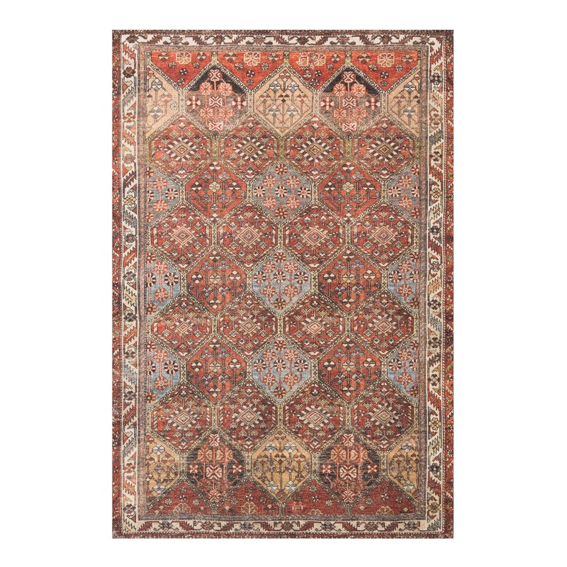 Loren Spice Brown and Red Tile Traditional Style Area Rug