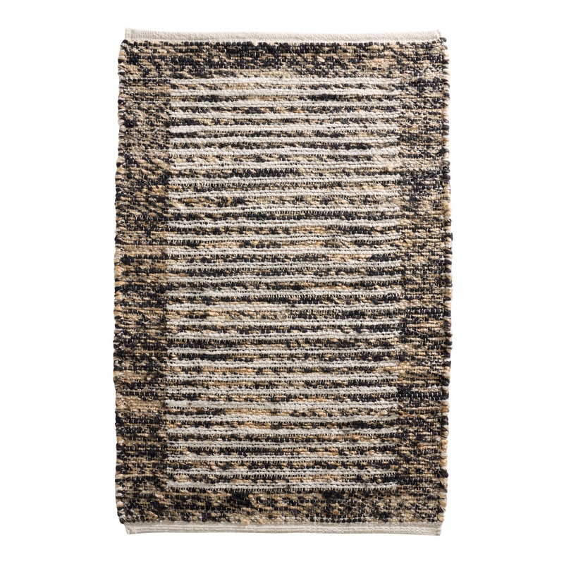 Nui Marled Black and White Stripe Jute and Chenille Area Rug