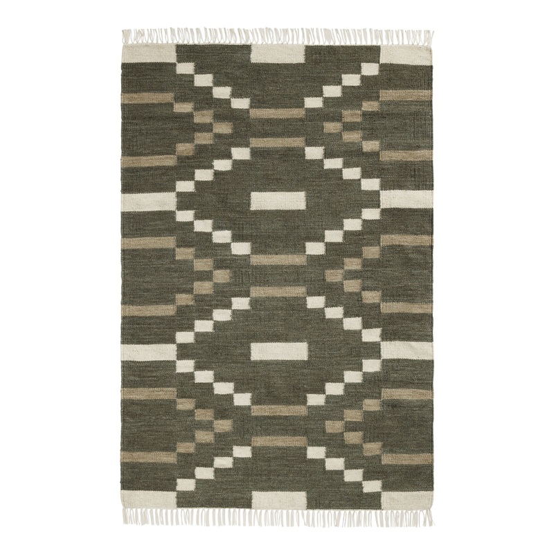 Olive Green Diamond Wool Blend Kilim Area Rug