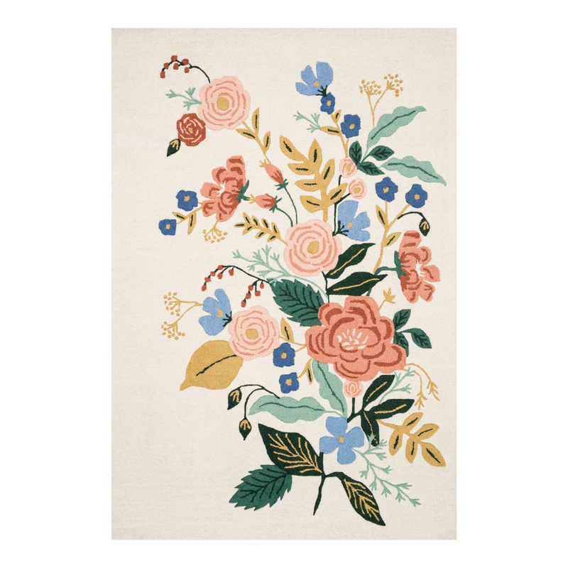 Rifle Paper Co. Ivory Les Fleurs Hand Carved Wool Area Rug